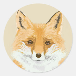 Sticker Rond Cute Little Red Fox - transparent sur beige.