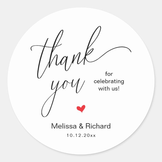 Sticker Rond Cute Little Red Heart Sweet Wedding Thank You Gift (Devant)