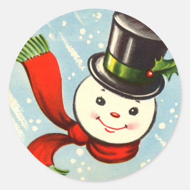 Sticker Rond Cute Little Retro Snowman (Devant)