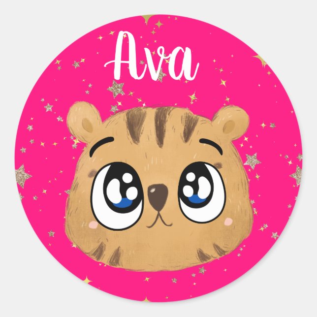 Sticker Rond Cute little tiger gold start (Devant)