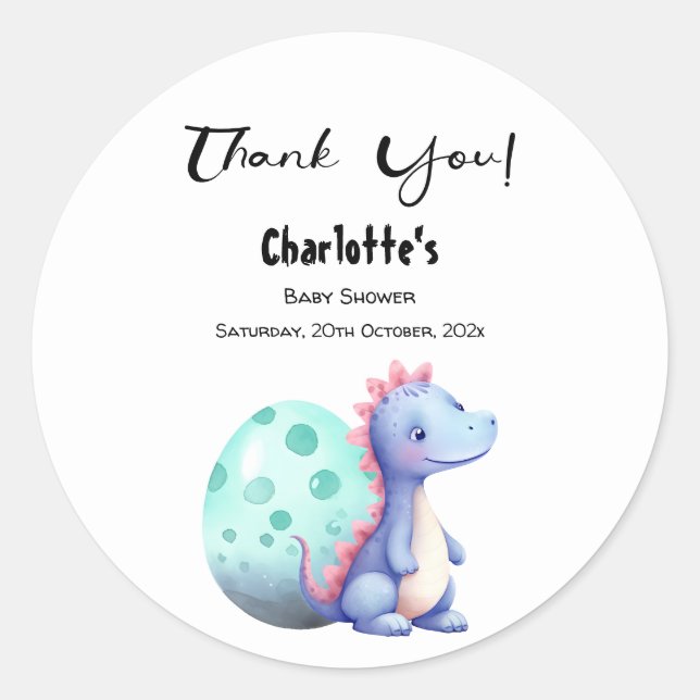 Sticker Rond Cute Little Watercolor Baby shower Dinosaur (Devant)