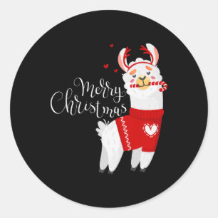 Sticker Rond Cute Llama Avec Sucre de canne Joyeux Noël