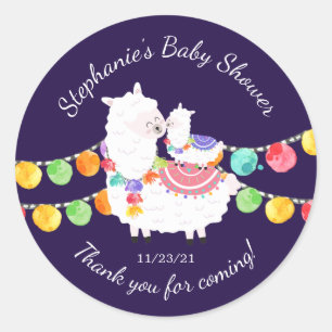 Sticker Rond Cute Llama Mama Baby shower Favoriser l'autocollan