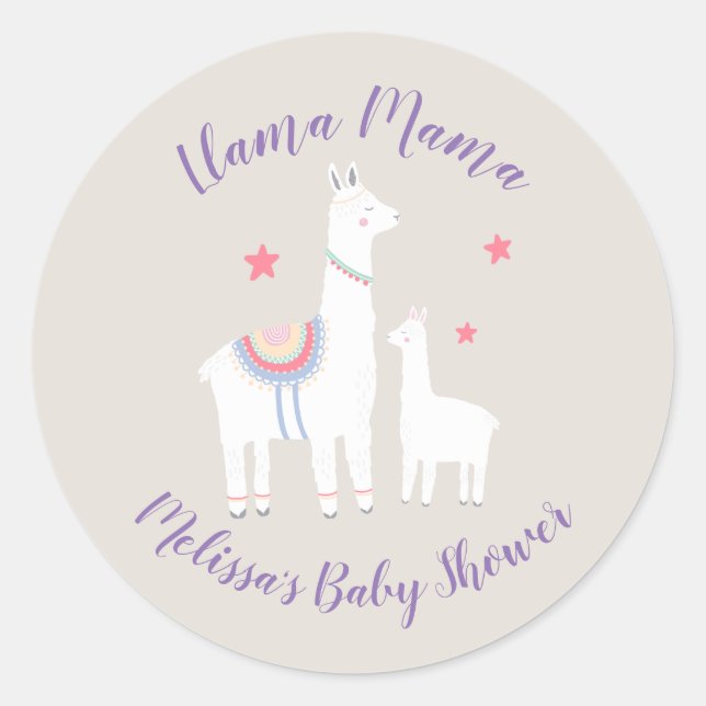 Sticker Rond Cute Llama Mama Baby shower moderne (Devant)