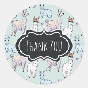 Sticker Rond Cute Llama Motif sur le Merci Pois