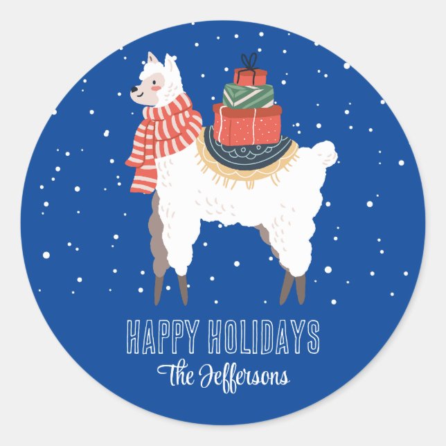 Sticker Rond Cute Llama Neige hiver Vacances de Noël Animal (Devant)