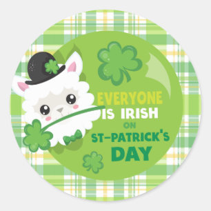 Sticker Rond Cute Llama Plaid St Patrick's Day