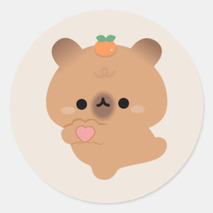 Sticker Rond Cute Love Capybara