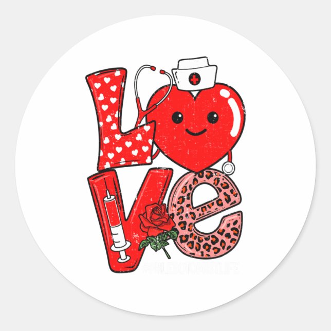 Sticker Rond Cute Love Heart Stethoscope Phlebotomist Life Vale (Devant)