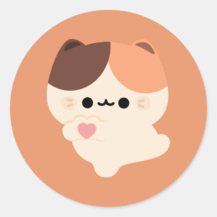 Sticker Rond Cute Love Tortie Cat