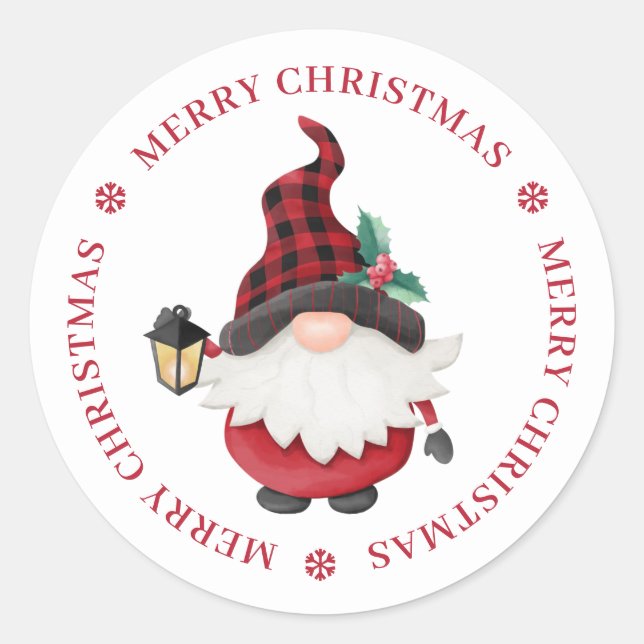 Sticker Rond Cute Lumberjack Noël Gnome Personnalisé (Devant)