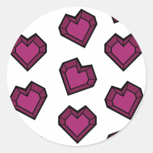 Sticker Rond Cute Magenta Dark Rose Gemstone motif de coeur