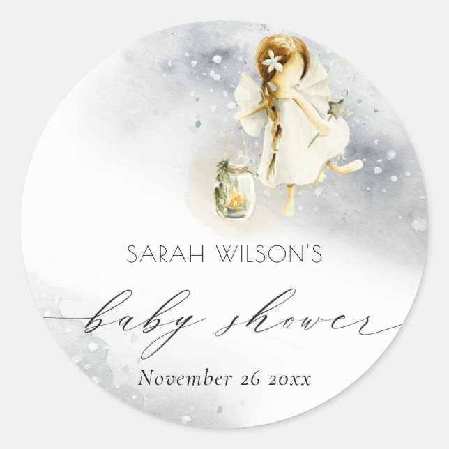 Sticker Rond Cute Magique Aquarelle étoilée Baby shower de fée (Devant)