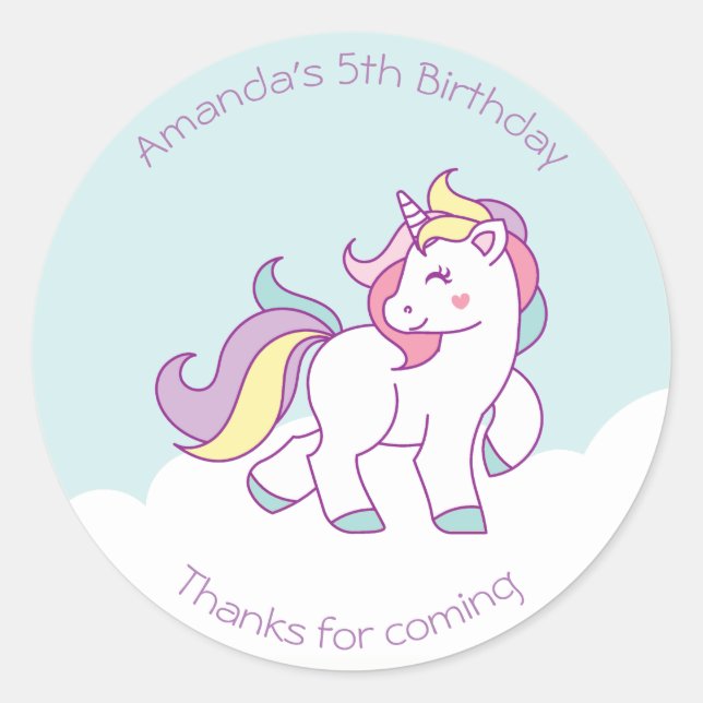 Sticker Rond Cute Magique Unicorn couleur pastel Personnalisé (Devant)