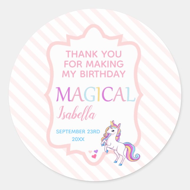 Sticker Rond Cute Magique Unicorne Merci rose (Devant)