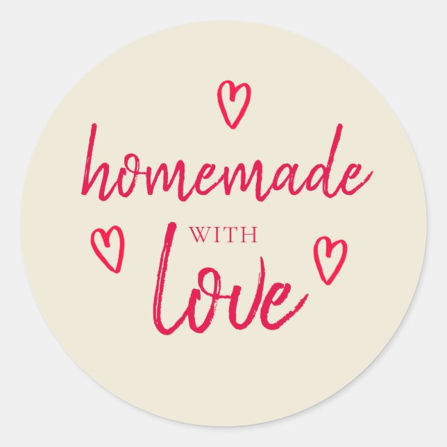 Sticker Rond Cute Maison Avec Amour Rouge Antique Blanc (Devant)