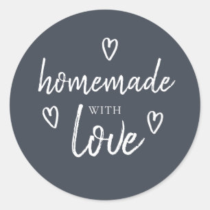 Sticker Rond Cute Maison Fabriquée Avec Amour Blanc Noir