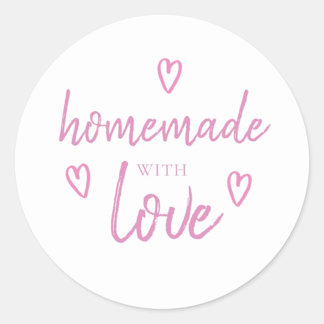 Sticker Rond Cute Maison Fabriquée Avec Amour Fuchsia Rose Blan (Devant)
