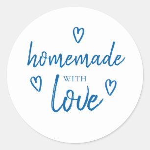 Sticker Rond Cute Maison Faite Avec Amour Bleu Blanc