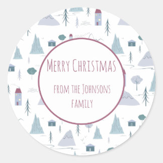 Sticker Rond Cute Maisons Pastel Couleurs Motif d'hiver