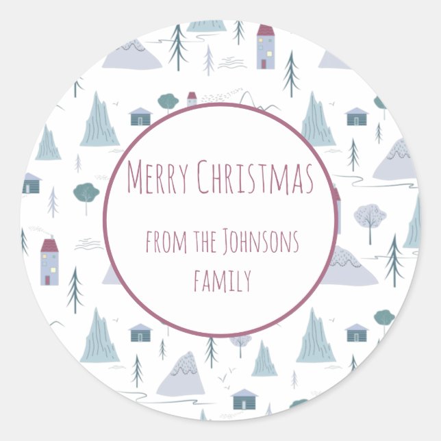 Sticker Rond Cute Maisons Pastel Couleurs Motif d'hiver (Devant)