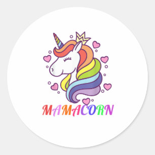 Sticker Rond Cute Mamacorn Unicorn Maman Anniversaire Tenue Rai