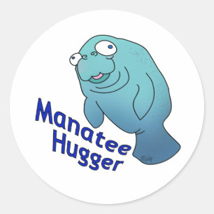 Sticker Rond Cute Manatee Hugger Cartographier animal