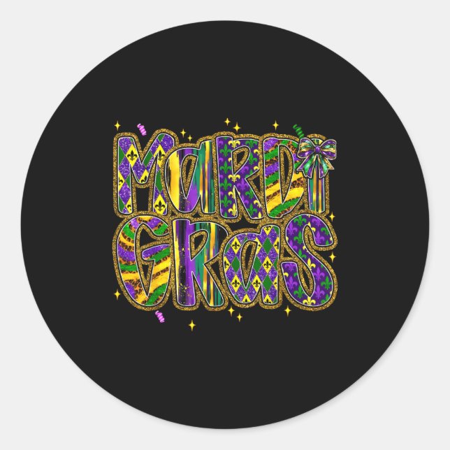 Sticker Rond Cute Mardi Gras Fat Coquette Bow Tuesday Kids Girl (Devant)