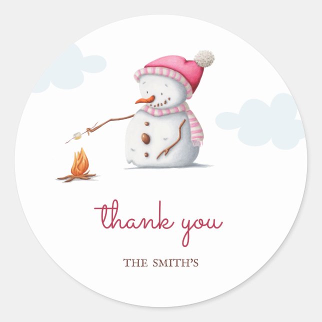 Sticker Rond Cute Marshmallows Snowman Merci de vacances hivern (Devant)