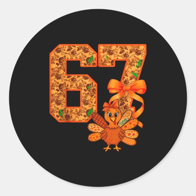 Sticker Rond Cute Meme 67 Coquette Bow Turkey Thanksgiving Aest (Devant)