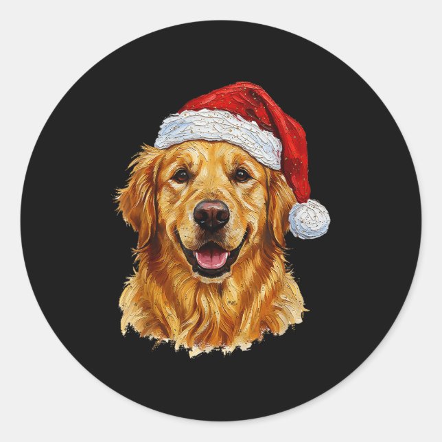 Sticker Rond Cute Merry Christmas Golden Retriever Dog Christma (Devant)