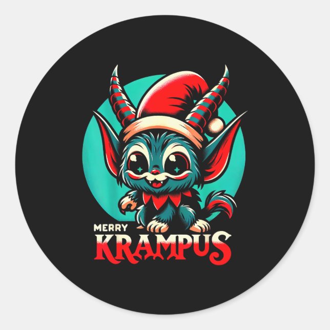 Sticker Rond Cute Merry Krampus Christmas Holiday 30’s Retro Ca (Devant)