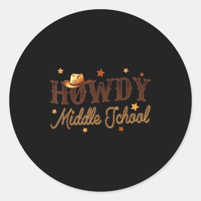 Sticker Rond Cute Middle School Teacher Rodeo Western Howdy Mid (Devant)