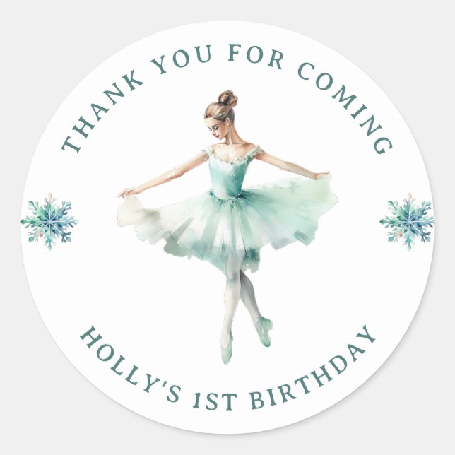 Sticker Rond Cute Mint Ballerina 1er Merci d'anniversaire (Devant)