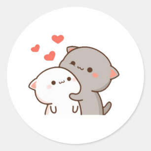 Sticker Rond Cute Mochi Peach Cat