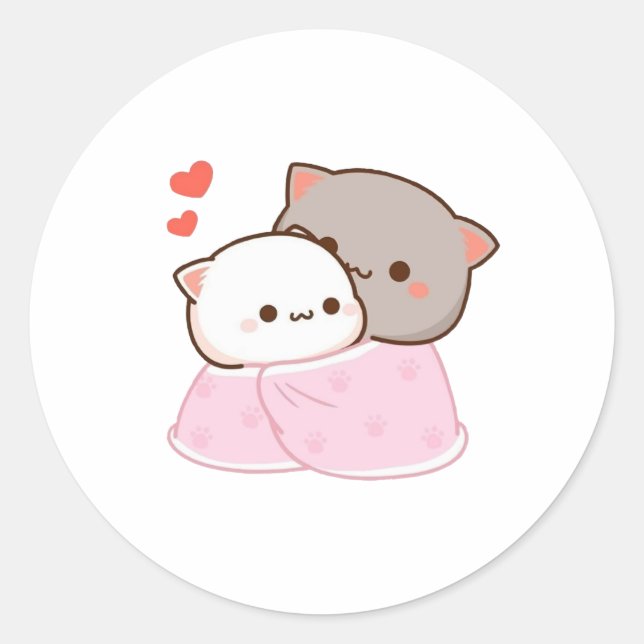Sticker Rond Cute Mochi Peach Cat (Devant)