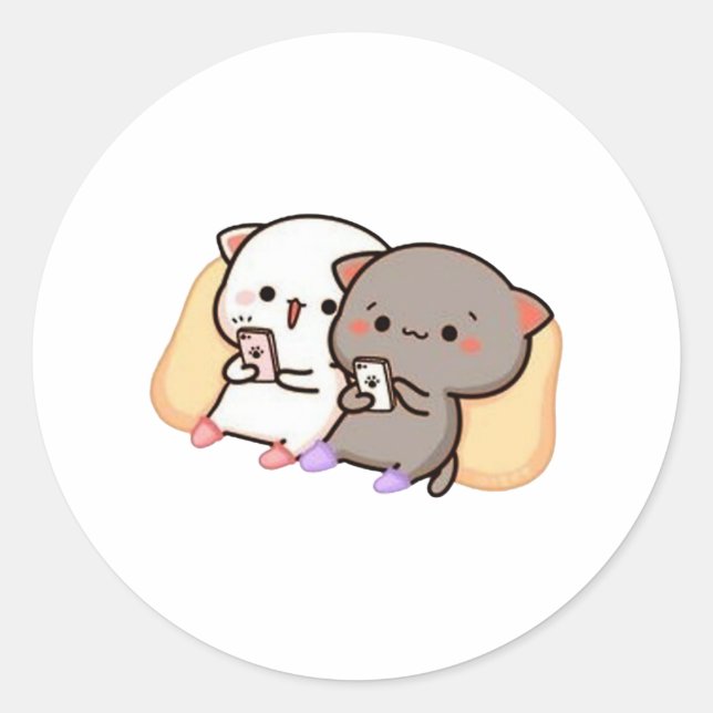 Sticker Rond Cute Mochi Peach Cat (Devant)