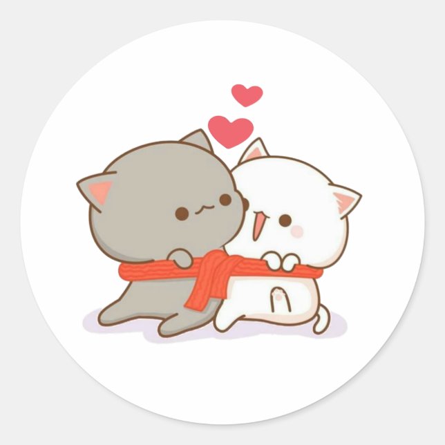 Sticker Rond Cute Mochi Peach Cat (Devant)