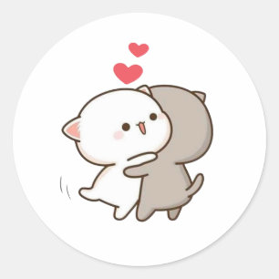 Sticker Rond Cute Mochi Peach Cat