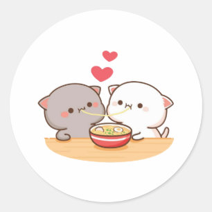 Sticker Rond Cute Mochi Peach Cat