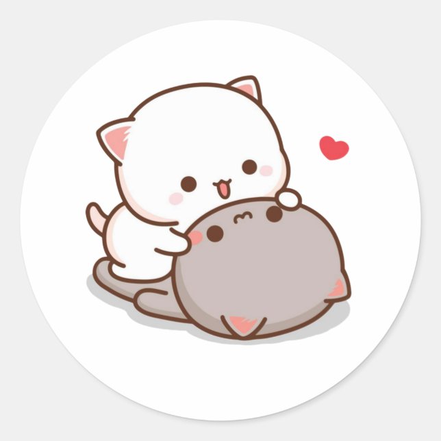 Sticker Rond Cute Mochi Peach Cat (Devant)