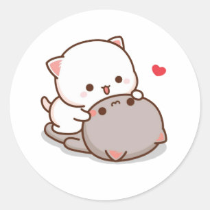 Sticker Rond Cute Mochi Peach Cat