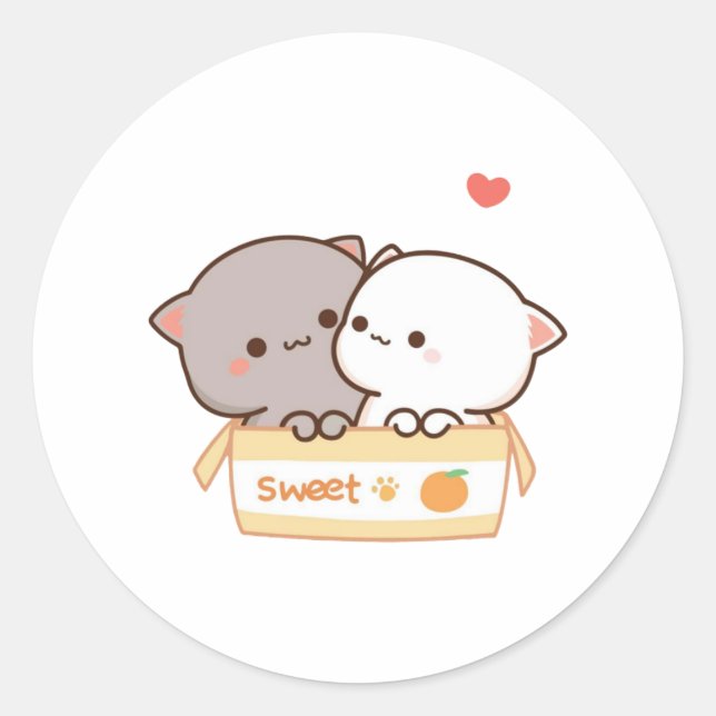 Sticker Rond Cute Mochi Peach Cat (Devant)