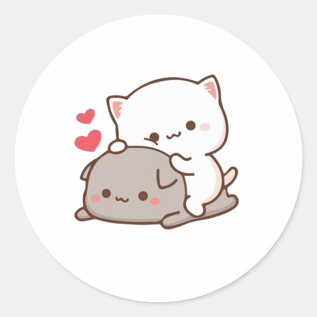 Sticker Rond Cute Mochi Peach Cat (Devant)