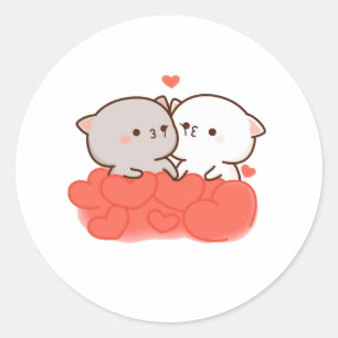 Sticker Rond Cute Mochi Peach Cat, Don Saint Valentin