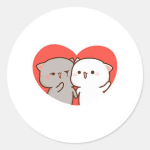 Sticker Rond Cute Mochi Peach Chat, Joyeuse Saint Valentin