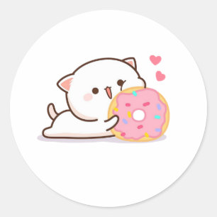 Sticker Rond Cute Mochi Pêche Chat Et Donut