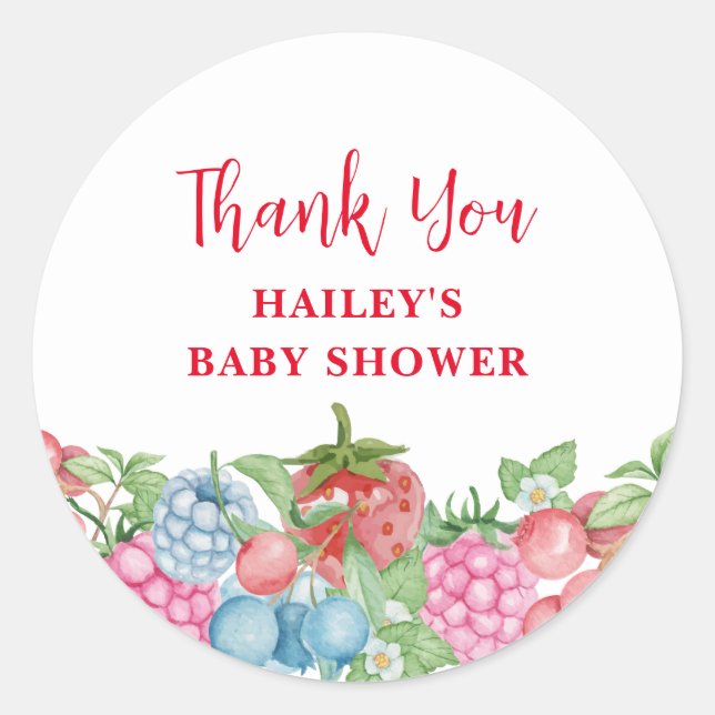 Sticker Rond Cute Moderne Berry sauvage Baby shower sucré (Devant)