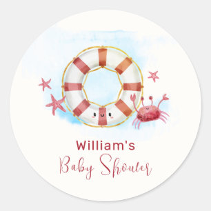 Sticker Rond Cute moderne Crabe Nautique Baby shower d'étoiles
