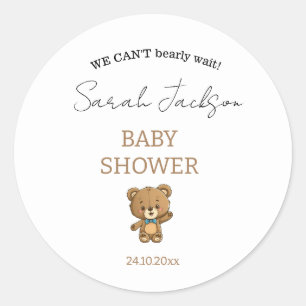 Sticker Rond Cute Moderne Neutre Blanc Teddy Baby shower Ours